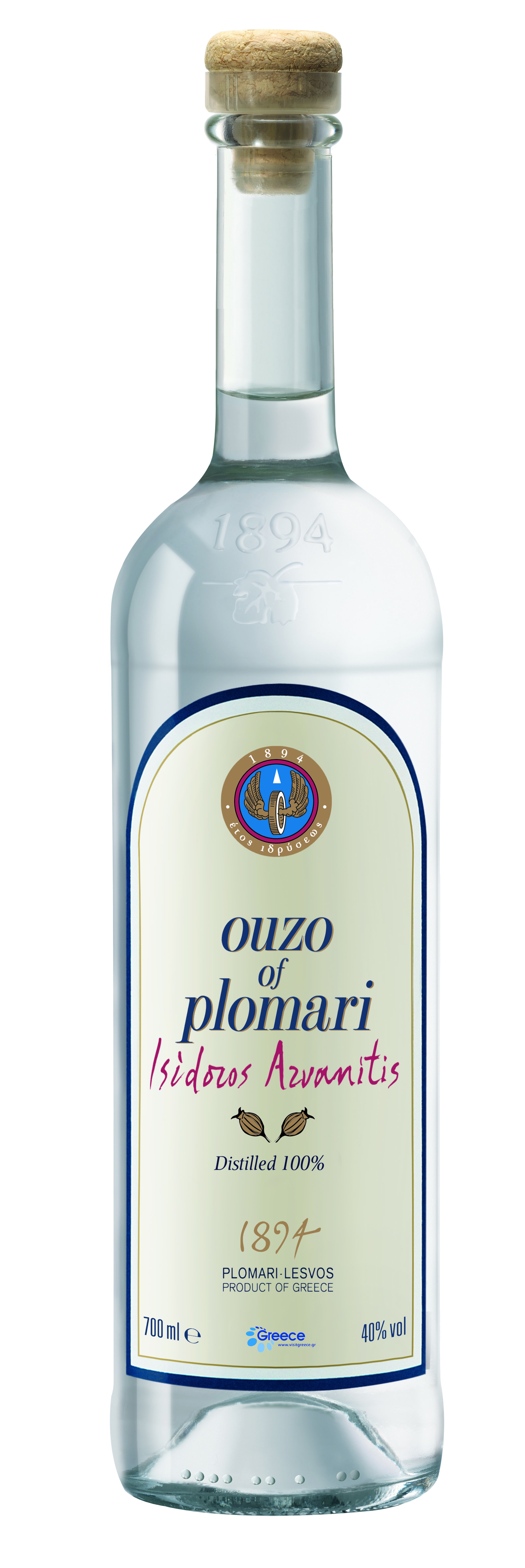 Ouzo Plomari Issidoros Arvanitis Metaxa, 40% Weinversand 0.7L Weine, Ouzo, Olivenöl Shop-Kreta ~ 